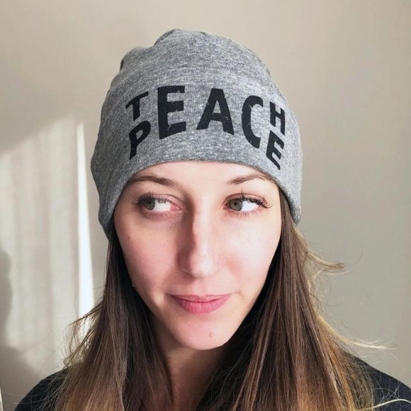 'TEACH PEACE' Knit Beanie - Picture 3 of 5